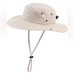 Women Sun Hat Wide Brim Breathable Cotton Safari Hat with Strap - Beige